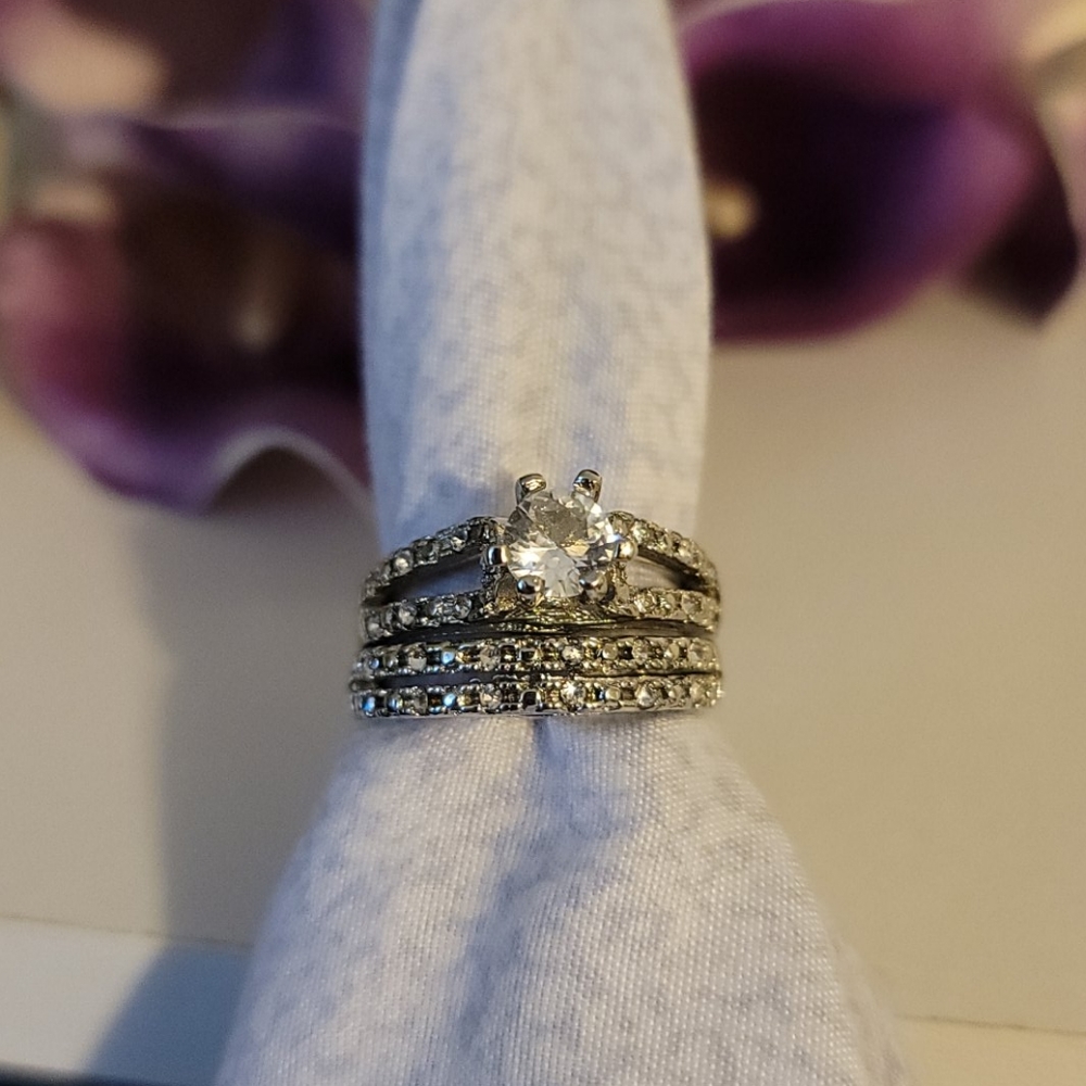 Wedding ring set sterling silver plated sz 10 - Picture 11 of 11